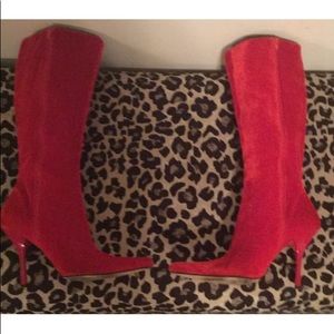 Frederick's Of Hollywood Red Velvet Boots Size 10